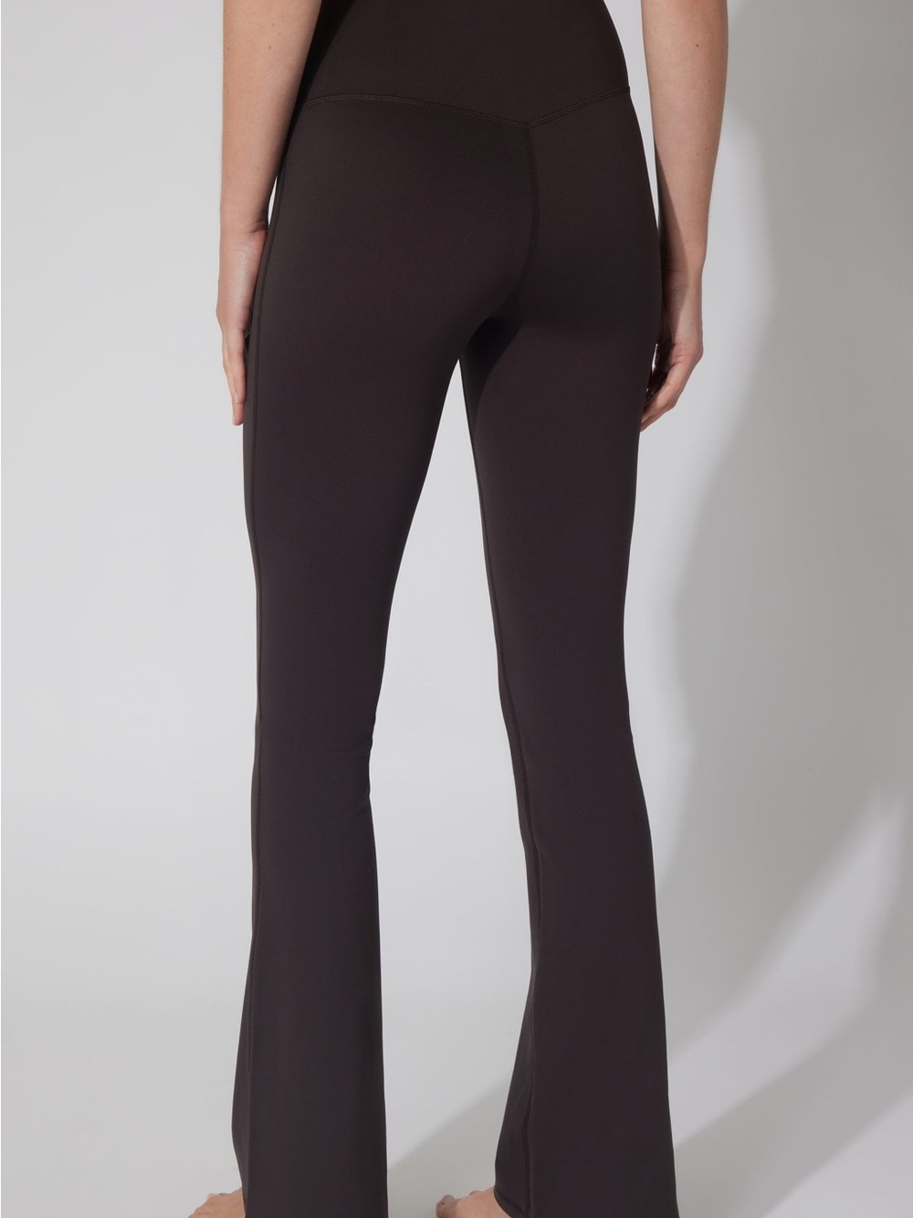 Yogalicious Lux Madison Crossover Elastic Free Waist Flare Leg Pant in chocolate